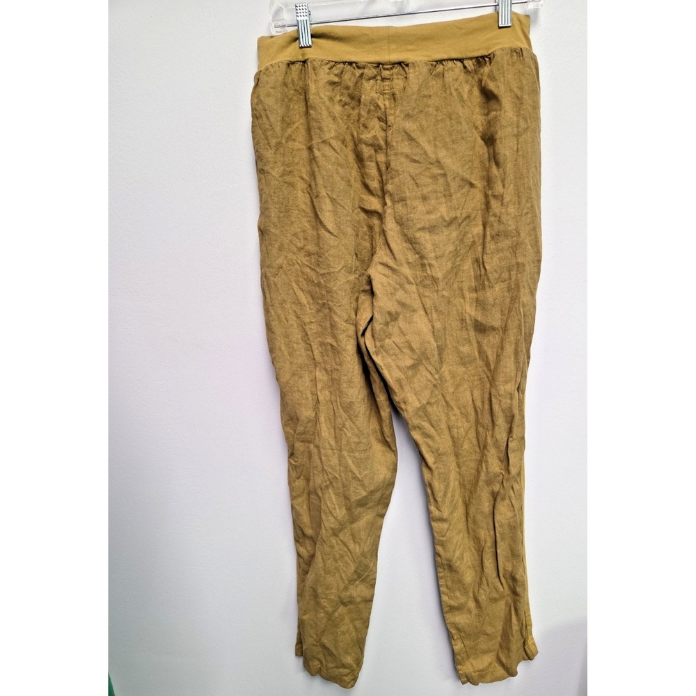 Flax Pant Women Olive Linen Med Straight Leg Pull On Drawstring Long Pants NEW - Picture 6 of 10